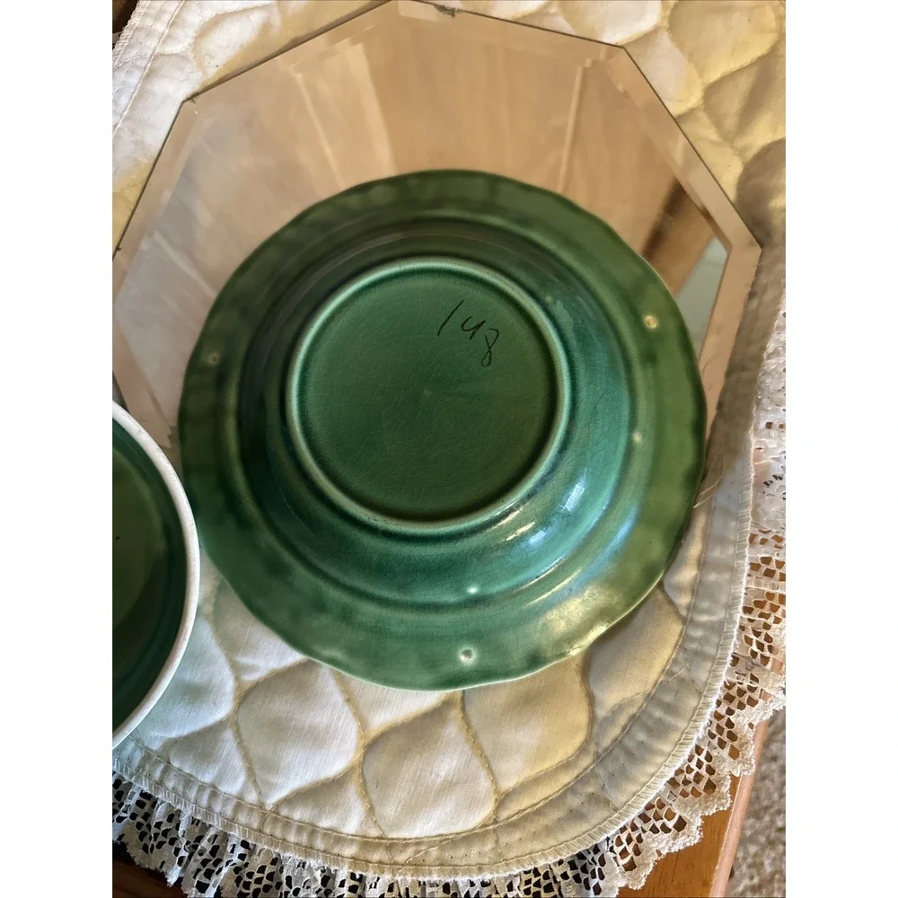 vintage green covered butter dish from the‎ Mount Clemens Pottery Company